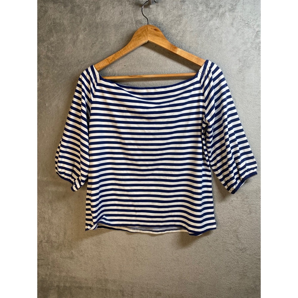 J.McLaughlin Striped Top Womens Medium Coastal Preppy Nautical Parisian Stretch - Picture 3 of 7